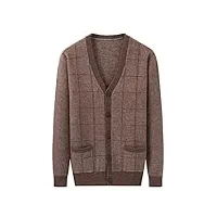 hommes cachemire cardigan manteau casual v - neck Épais manches longues plaid unique poitrine veste en tricot avec poches