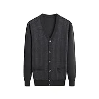 hommes 100% cachemire pull cardigan casual v - neck manches longues manteau vintage plaid boutonné pull en tricot