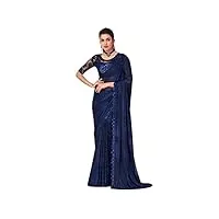 bollywood 8022 parure de lit en soie indienne pour femme bleu marine, comme sur l'image, défaut