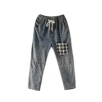 n/a femmes plaid patchwork poches trou poches jeans taille haute cordon distressed retro casual (color : photo color, size : xl code)