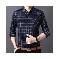casual pocket plaid manches longues slim fit hommes chemise streetwear robe sociale automne chemises mode homme (couleur : bleu, taille : code m)