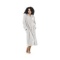 camille manteau d’intérieur en molleton super doux pour femme - peignoir de luxe zippé - manches longues et poches latérales 38-40 grey zebra