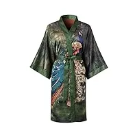 ledamon peignoir court kimono pour femme – robe de bain florale classique, vert gazon, taille unique