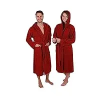 betz peignoir en coton avec capuche pour hommes et femmes - peignoir de sauna - peignoir de bain long - peignoir d’intérieur couleur rouge foncé fulda