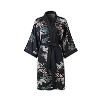 ledamon peignoir kimono court pour femme – peignoir floral à poche pour femme, noir , taille unique