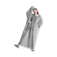 boikey sweat à capuche surdimensionné en velours - couverture à capuche extra longue avec manches - avec poches - taille unique pour adultes et femmes, gris clair, xl