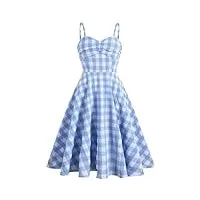 vacances d'été femmes robe de soirée bleu plaid imprimé spaghetti sangle robe d'été une ligne swing rockabilly rétro vintage dresses-1-m