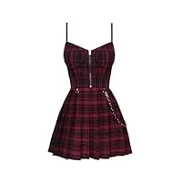 gothique filles rouge plaid robe plissée y2k zip up robe femme punk noir spaghetti sangle mini court-red plaid-l