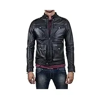 veste biker en cuir véritable noir homme slim quatre poches avec bouton rindway, m, couette (autunne-hiver), marron foncé, marron foncé, m