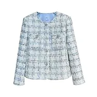 uktzfbctw automne hiver coréen pompon bleu plaid tweed veste manteau femmes top casual femmes outwear, 6341, m