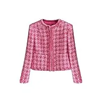 uktzfbctw vestes courtes en tweed pour femme - automne et hiver - col rond - rose - plaid - manteau court - vêtements d'extérieur, 6561, m