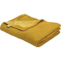 couverture en tricot et flanelle moutarde (75 x 100 cm)