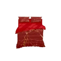 epikasa housse de couette double effet de marbre 19 - pour lit - sack, avec taie d'oreiller - soft - pour chambre à coucher, chambre d'enfant - abstract - rouge, or en 70% coton, 30% polyester, 200x250 cm am8681847245766