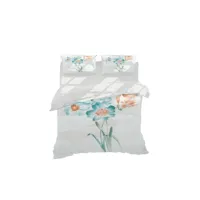 epikasa housse de couette double fleurs design - pour le lit - sac, avec taie d'oreiller - soft - pour la chambre à coucher, chambre d'enfant - nature - blanc, vert, orange en 70% coton, 30% polyester, 200x250 cm am8681847246091