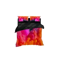 epikasa housse de couette double couleurs abstraites - pour lit - sack, avec taie d'oreiller - soft - pour chambre à coucher, chambre d'enfant - abstract - noir, rose, orange en 70% coton, 30% polyester, 200x250 cm am8681847243991