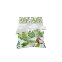 epikasa housse de couette double tropical - pour le lit - sac, avec taie d'oreiller - soft - pour la chambre à coucher, chambre d'enfant - nature - blanc, vert, brun en 70% coton, 30% polyester, 200x250 cm am8681847246213