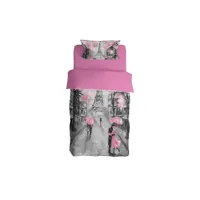 epikasa housse de couette simple paris - pour lit - sack, avec taie d'oreiller - soft - pour chambre à coucher, chambre d'enfant - city - rose, gris en 70% coton, 30% polyester, 155x210 cm am8681847247760