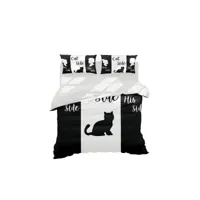 epikasa housse de couette double animaux chats - pour lit - sack, avec taie d'oreiller - douce - pour chambre à coucher, chambre d'enfant - animaux - noir, blanc en 70% coton, 30% polyester, 200x250 cm am8681847245094