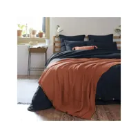 plaid gaze de coton à franges orange terracotta 180x220 cm
