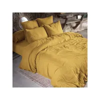 parure de lit double gaze de coton jaune safran 240x220 cm