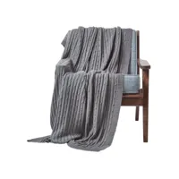 homescapes plaid en tricot en 100% coton gris, 150 x 200 cm sf1377b