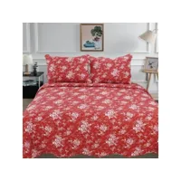 couvre-lit fleurs blanches sur fond rouge 220x240cm c-1-63