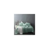 jeté de lit céladon capitonné style lin lavé - 230x250cm - vert d'eau