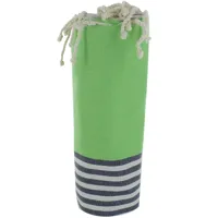 fouta drap plage et hammam coton couleur vert clair rayé blanc et bleu 100 x 200cm