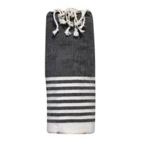 grand fouta drap plage et hammam coton petites rayures blanches 150 x 250cm - noir