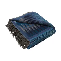 plaid indigo  en laine (motif graphique) - 140x200 cm