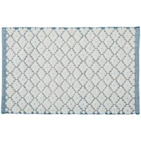 tapis de bain coton fantaisie blanc et bleu 50x80cm