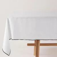 nappe rectangulaire 170x250 cm blanc pur et bourdon noir en lin