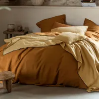 couvre-lit en lin lavé 110x230cm caramel
