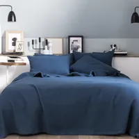 couvre-lit uni en jacquard de coton bleu 240x260