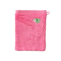 gant de toilette coton bouclette brodé rose 15x21