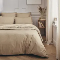 parure de lit en percale de coton beige lin 260x240