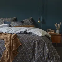 parure de lit en percale de coton bleu 200x200