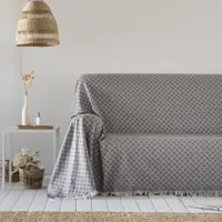 plaid en coton gris motifs graphiques 180x290