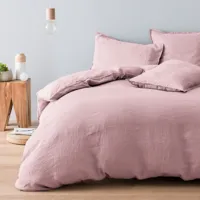 parure de lit    rose poudrée 140 x 200 cm pur lin lavé
