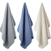 3 torchons de cuisine en microfibres premium - tissu alvéolé - bleu foncé/gris/blanc cassé - 40 x 71 cm