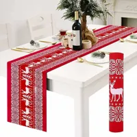 ersandy - chemin de table de noël,chemins de table en lin rouge avec motif renne blanc, antidérapant, 28 x 274,3 cm