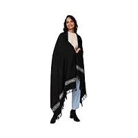 likemary takhi echarpe en laine mérinos tissée à la main avec motif - châle plaid chaud parfait pour voyager - foulard oversize commerce Équitable - pashmina décontracté - noir