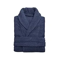 linum home textiles unisexe tissé à chevrons peignoir de bain premium 100% authentique turc coton hotel collection robe, bleu nuit, large/x-large