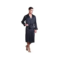 lilysilk peignoir en soie homme robe de chambre à manches longues pyjama avec poches 22 momme xl bleu marine