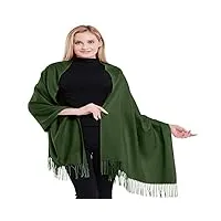 cj apparel vert olive couleur unique style tissé en sergé 100% cachemire châle echarpe manteau etole plaid pashmina nouvelle