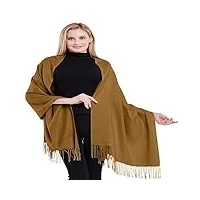 cj apparel camel marron couleur unique style tissé en sergé 100% cachemire châle echarpe manteau etole plaid pashmina nouvelle