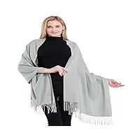 cj apparel gris argent couleur unique style tissé en sergé 100% cachemire châle echarpe manteau etole plaid pashmina nouvelle