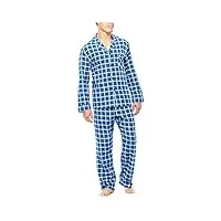 hanes men's woven flannel plaid pajama set, medium, blue