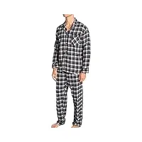 hanes - pyjama en flanelle à manches longues pour homme, plaid gris et noir, l
