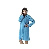 dorota peignoir/robe de chambre tendance, en coton souple, avec poches, zip et capuche, turquoise à rayures, l (42)